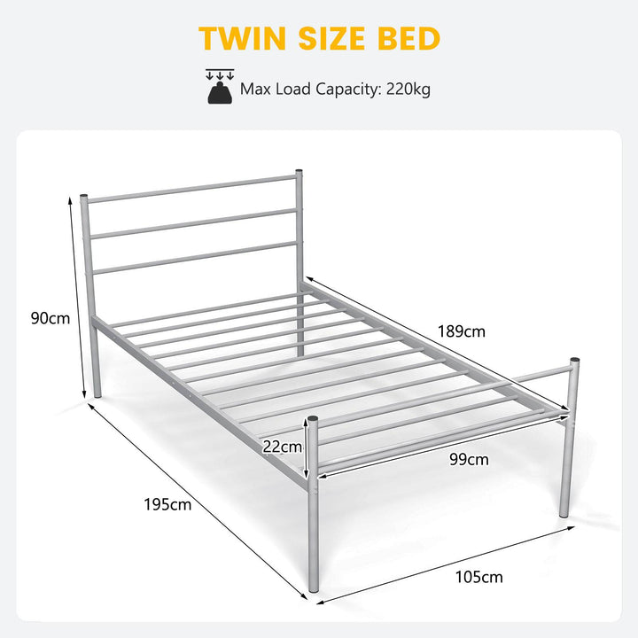 Single Metal Bed Frame with Metal Slats - TidySpaces