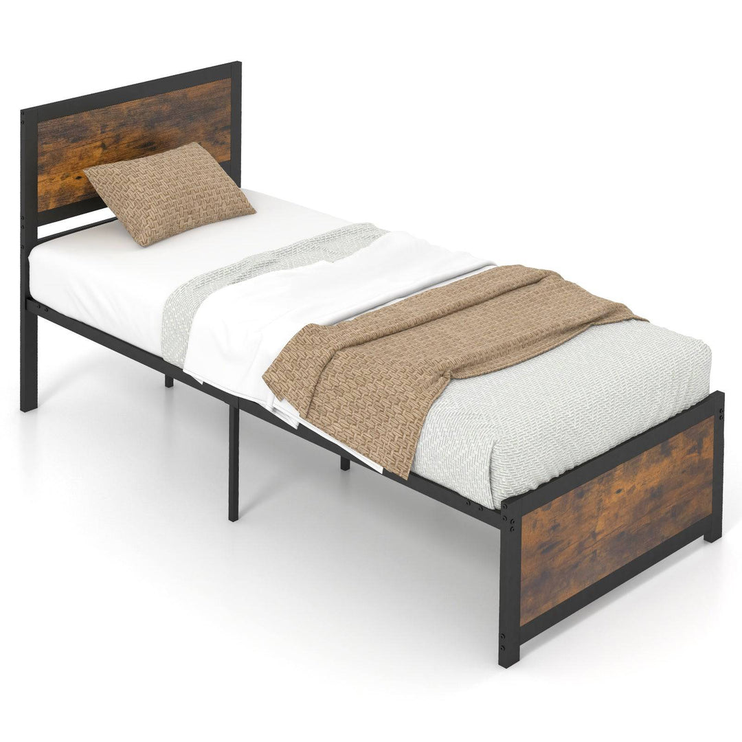 Single Size Bed Frame with High Headboard Metal Slats S - TidySpaces