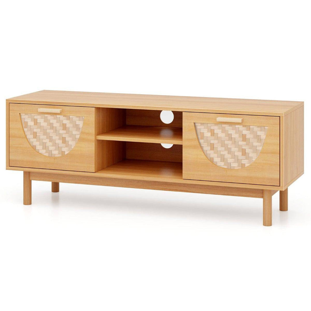 TV Console Media Cabinet with 2 Drawers & Bamboo Woven Fronts - TidySpaces