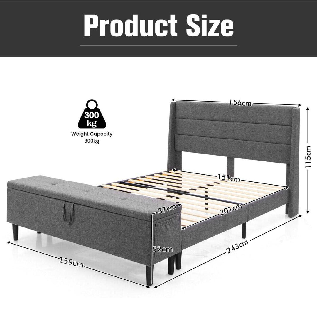 Upholstered Double Bed Frame with Ottoman Bench and Headboard - TidySpaces