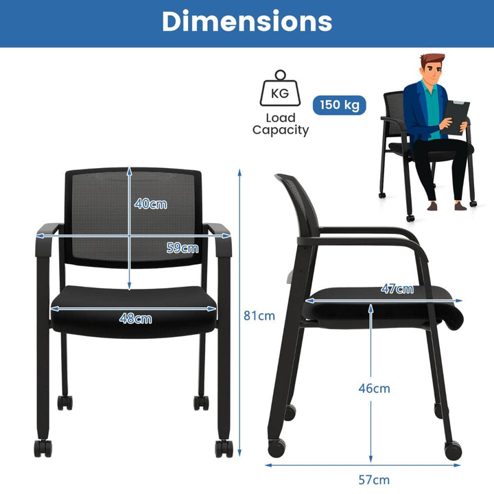 Waiting Room Chairs Set of 2 with Armrests and Wheels - TidySpaces