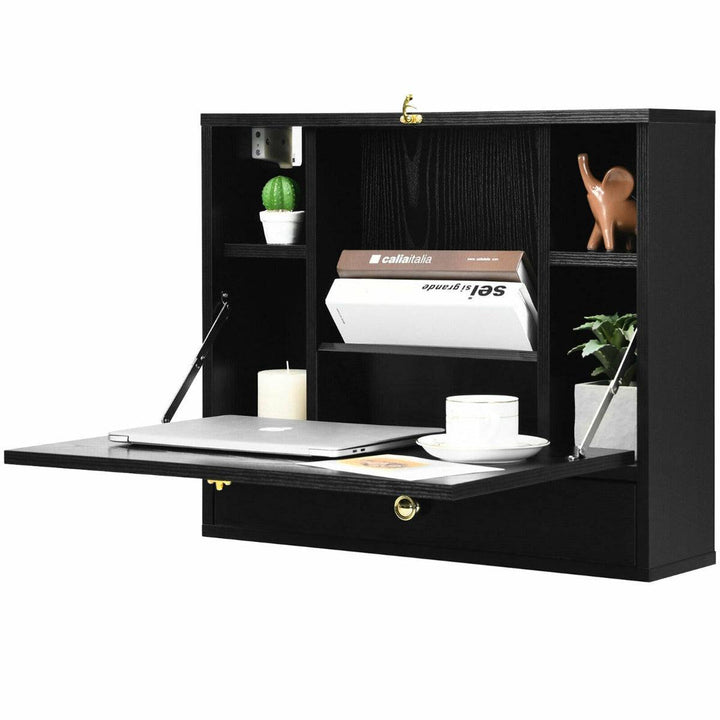 Wall Mounted Wooden Cabinet with Drop Down Desk - TidySpaces