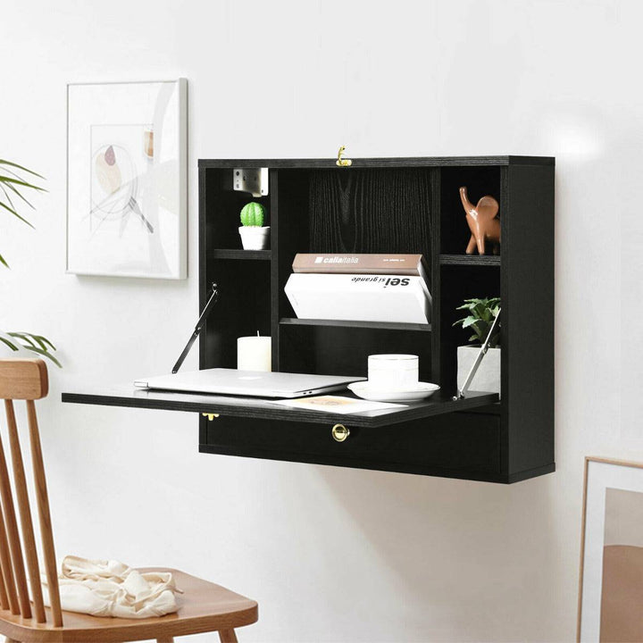 Wall Mounted Wooden Cabinet with Drop Down Desk - TidySpaces