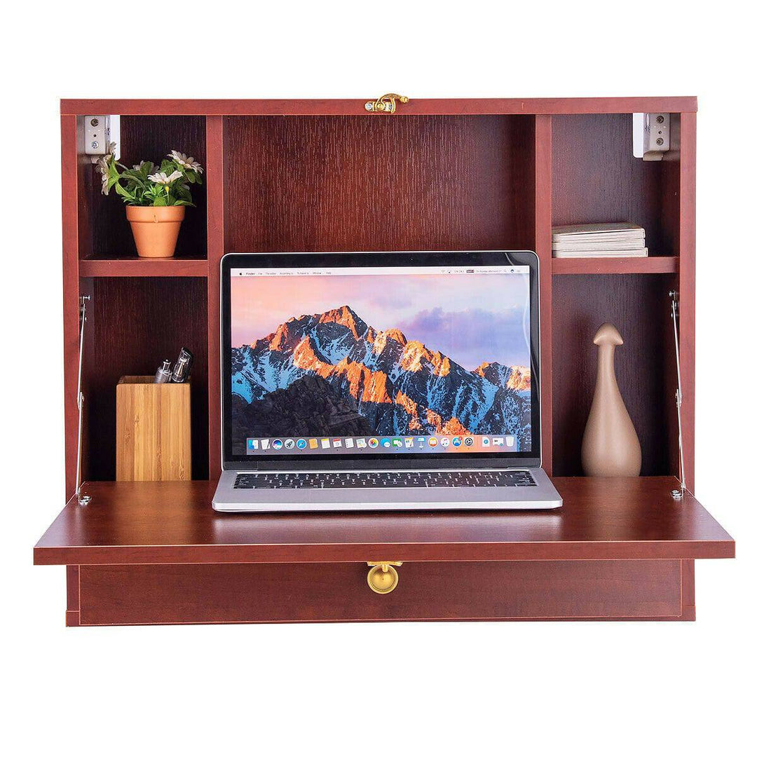 Wall Mounted Wooden Cabinet with Drop Down Desk - TidySpaces