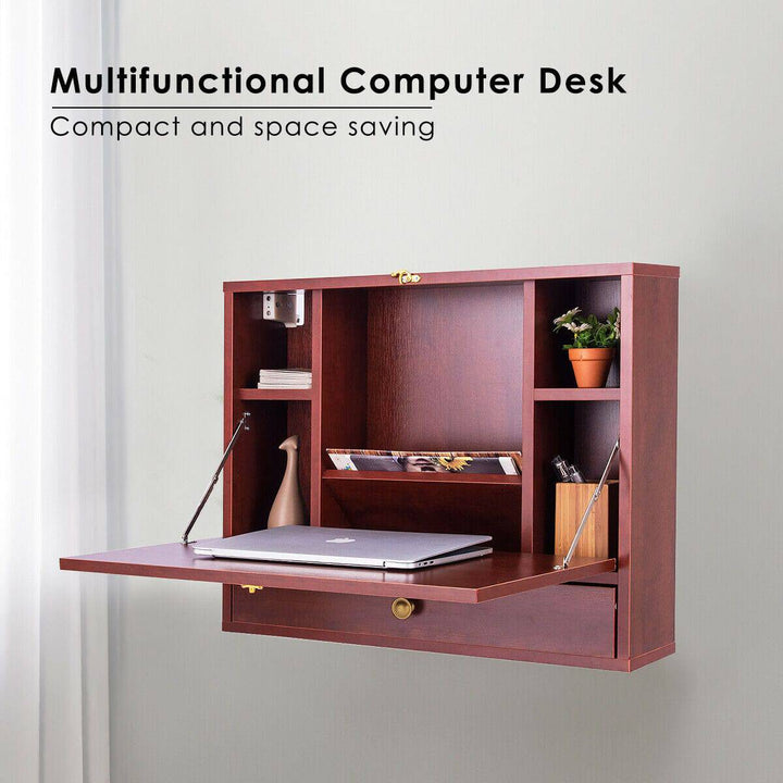 Wall Mounted Wooden Cabinet with Drop Down Desk - TidySpaces