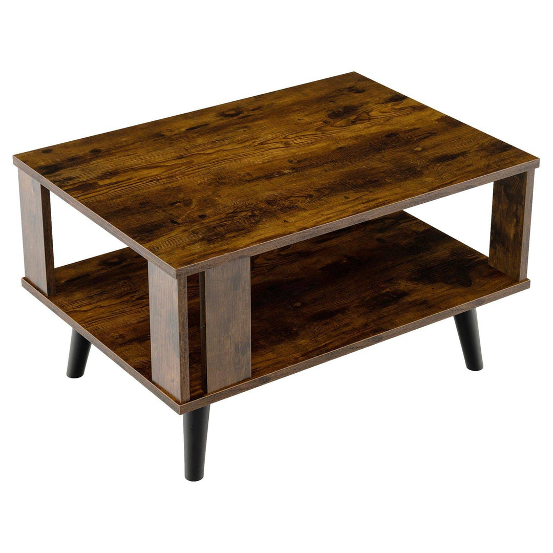 Wooden Industrial Coffee Table with Storage Shelf for Home Office - TidySpaces