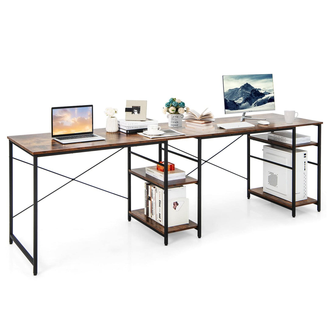 Wooden Industrial L Shaped Desk with Storage Shelves - TidySpaces