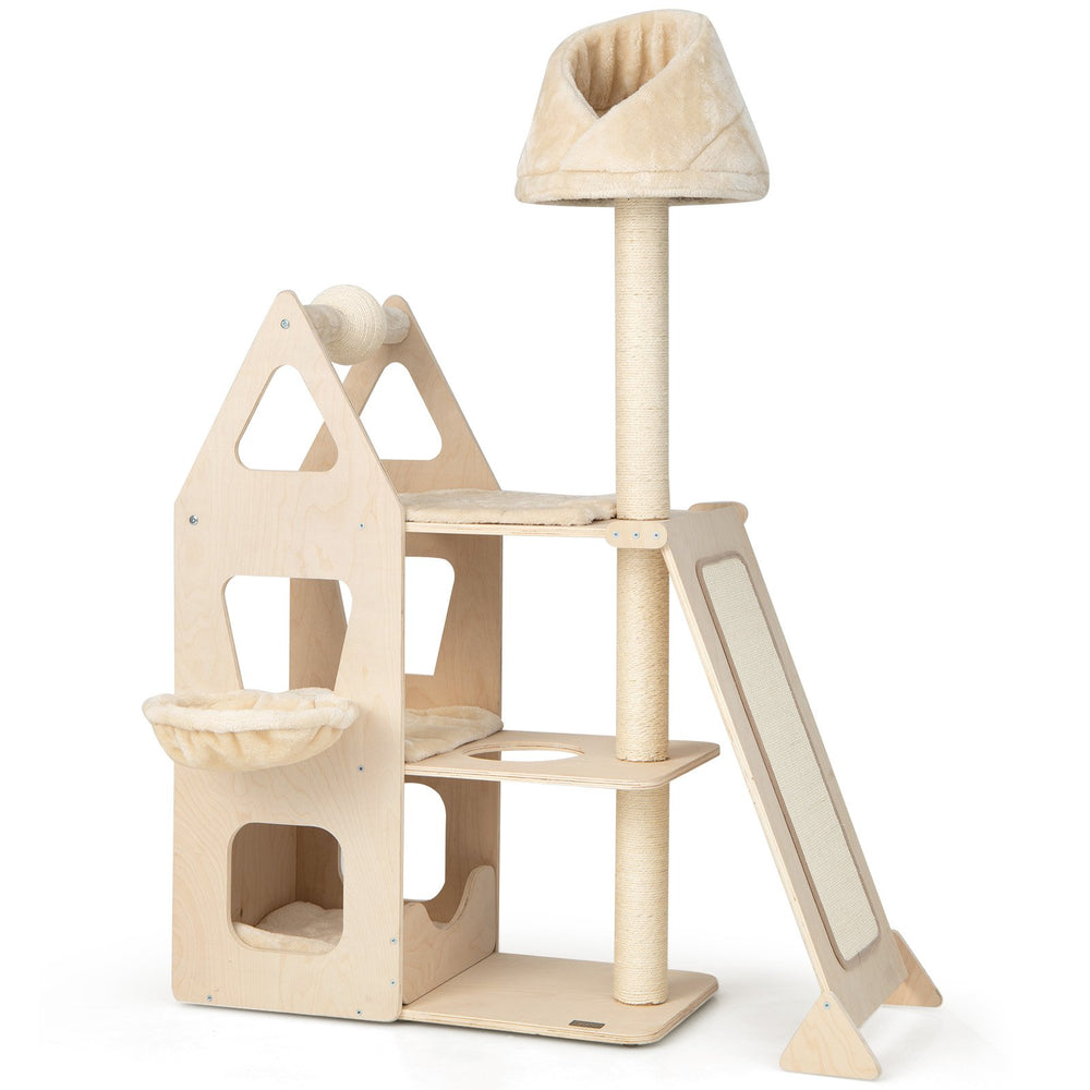 Costway Multi-Level Cat Tree with Sisal Scratching Post for Rest and Fun-Beige - TidySpaces