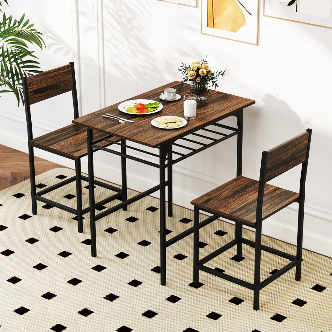 Dining Table Set for 2 with Metal Frame and Storage Rack - TidySpaces