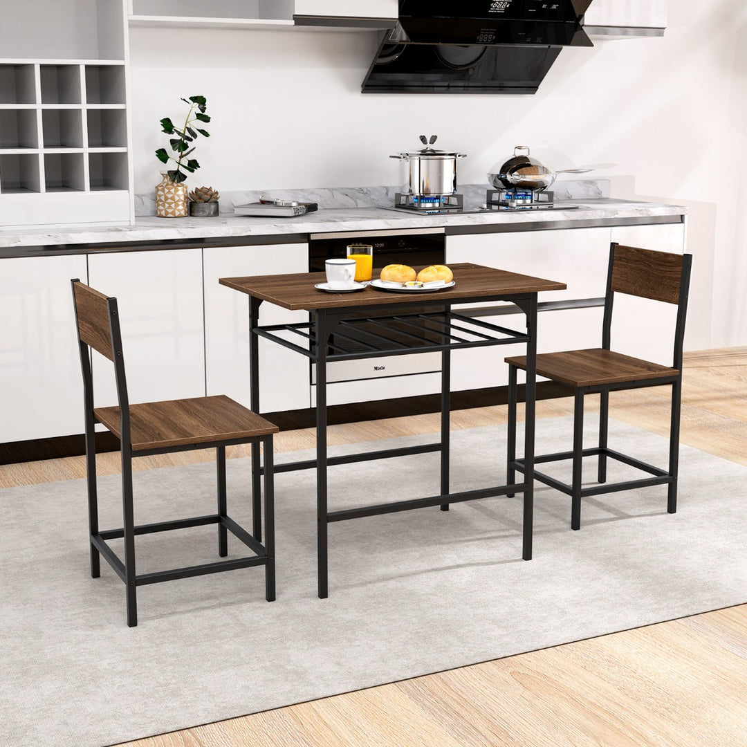 Dining Table Set for 2 with Metal Frame and Storage Rack - TidySpaces