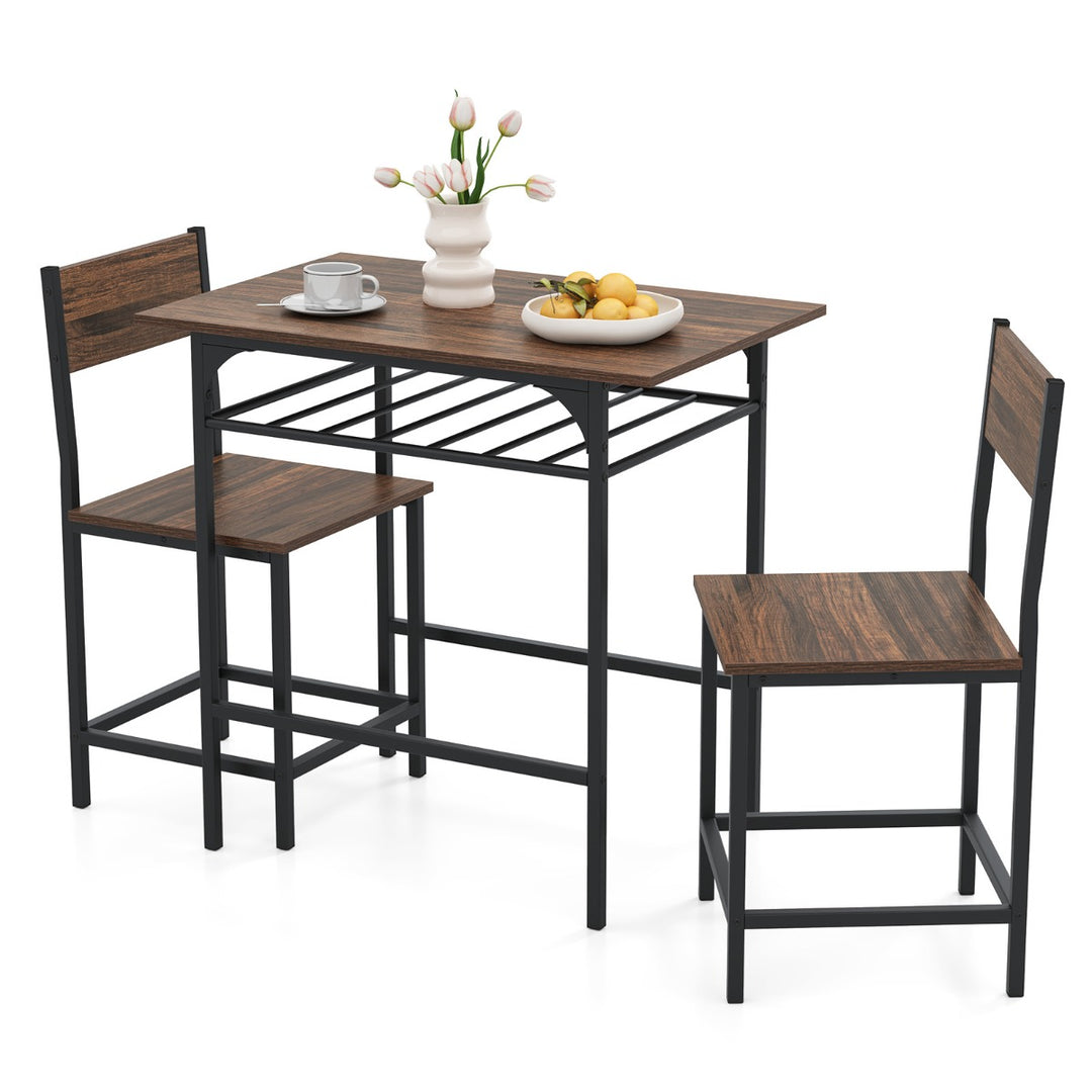 Dining Table Set for 2 with Metal Frame and Storage Rack - TidySpaces