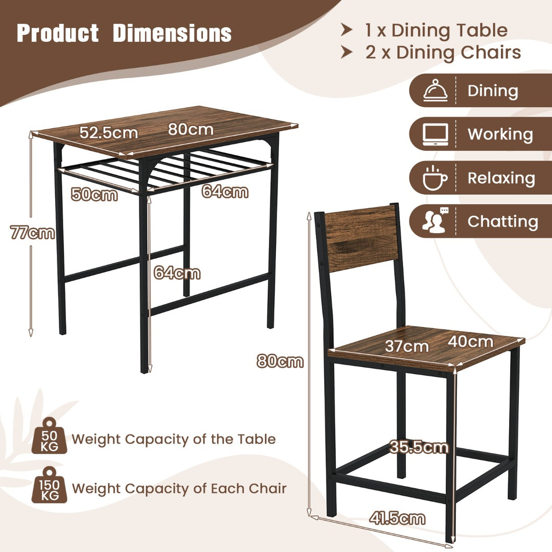 Dining Table Set for 2 with Metal Frame and Storage Rack - TidySpaces