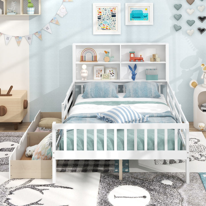 Single/Double Size Bed Frame with 2 Storage Drawers White - TidySpaces