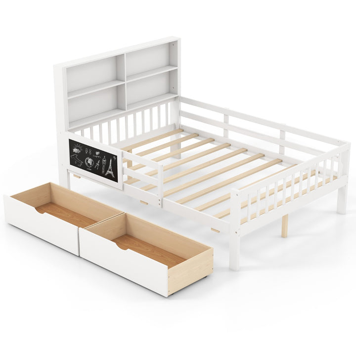 Single/Double Size Bed Frame with 2 Storage Drawers White - TidySpaces