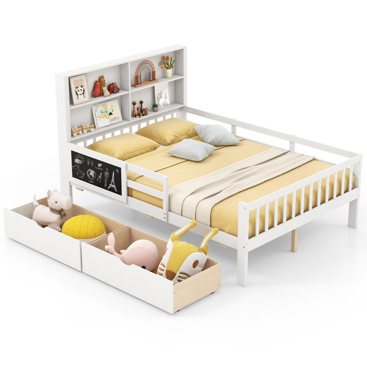 Single/Double Size Bed Frame with 2 Storage Drawers White - TidySpaces