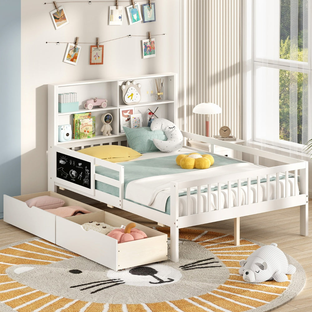 Single/Double Size Bed Frame with 2 Storage Drawers White - TidySpaces