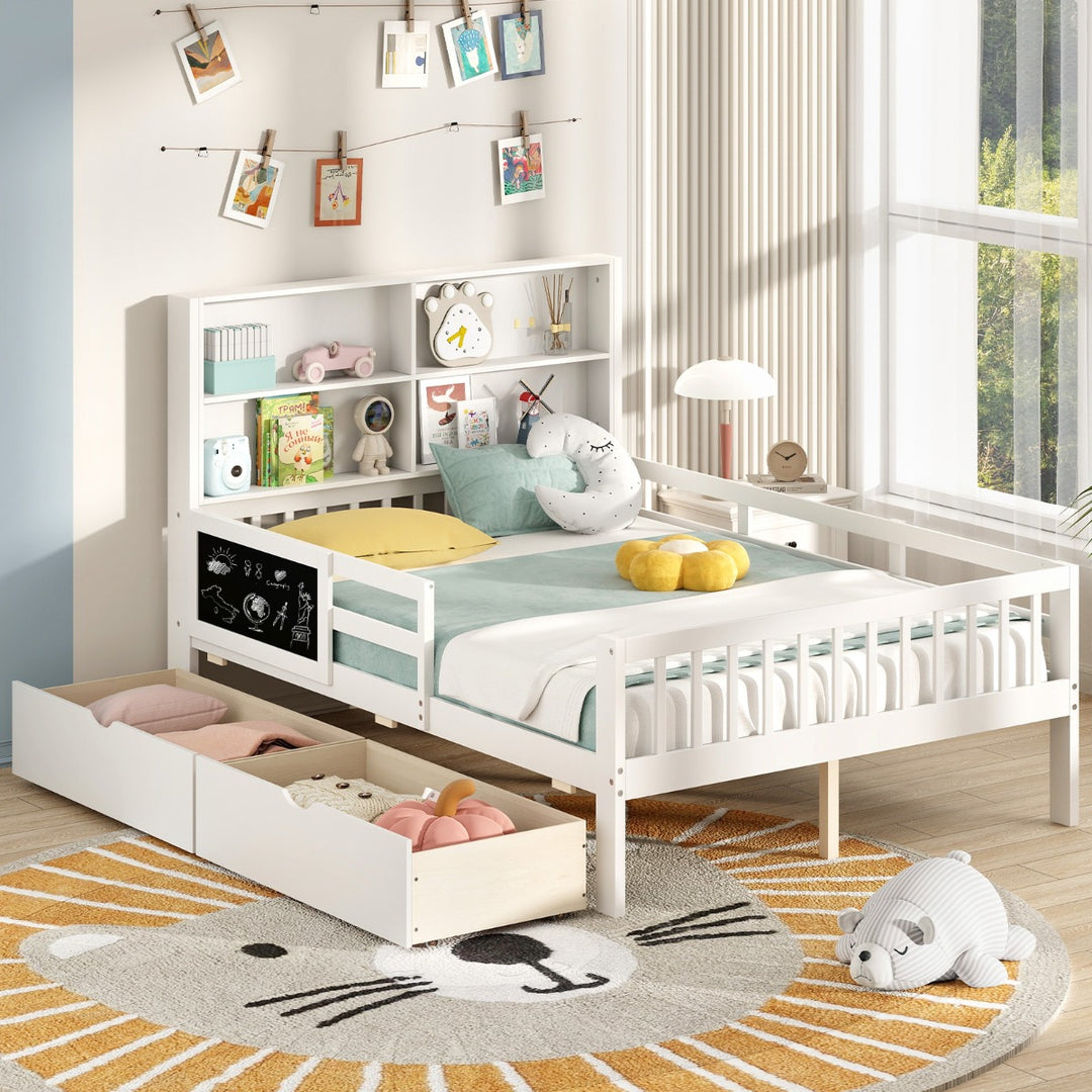 Single/Double Size Bed Frame with 2 Storage Drawers White - TidySpaces