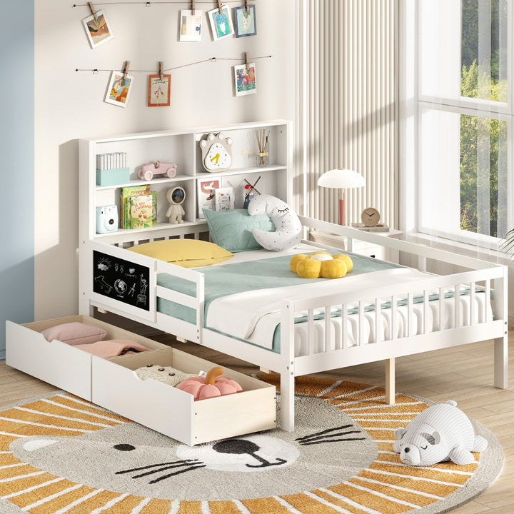 Single/Double Size Bed Frame with 2 Storage Drawers White - TidySpaces