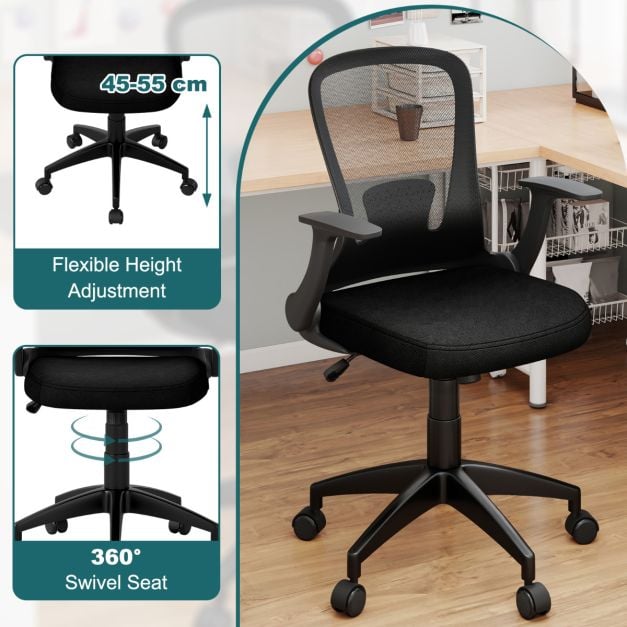 Ergonomic Mesh Office Chair with Adjustable Backrest in Black