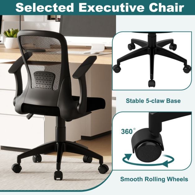Ergonomic Mesh Office Chair with Adjustable Backrest in Black