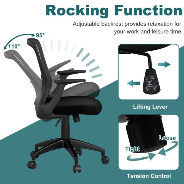 Ergonomic Mesh Office Chair with Adjustable Backrest in Black