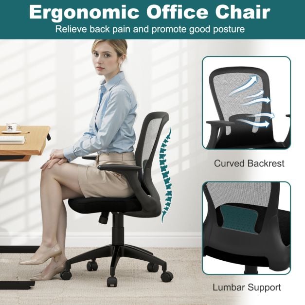 Ergonomic Mesh Office Chair with Adjustable Backrest in Black
