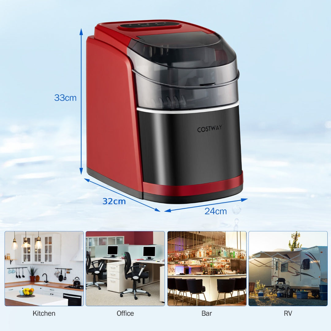Portable Countertop Ice Maker with Ice Scoop and Basket-Red