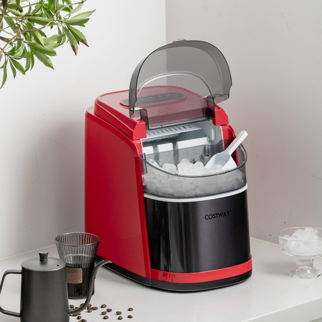 Portable Countertop Ice Maker with Ice Scoop and Basket-Red