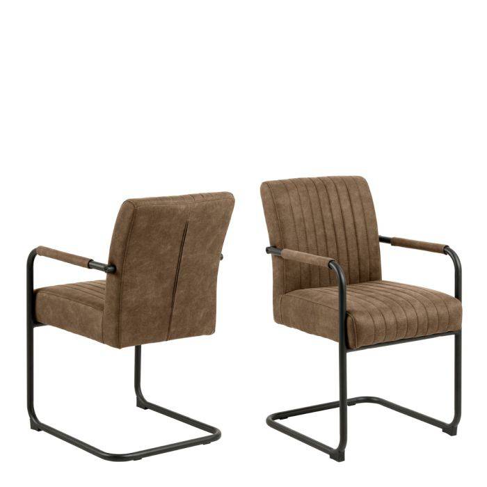 Adele Dining Chair in Light Brown Fabric Set of 2 - TidySpaces