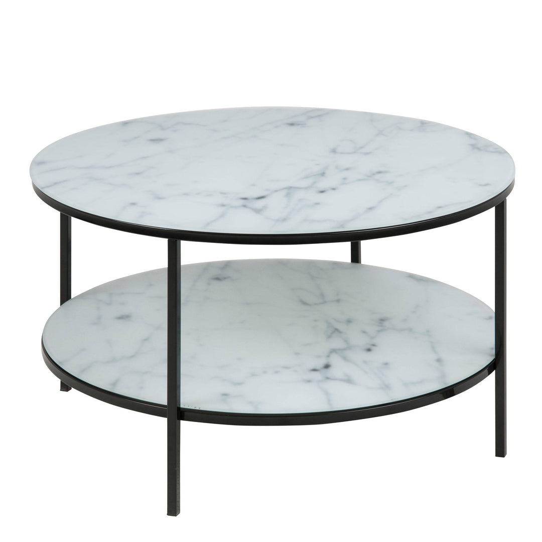 Alisma Round Coffee Table with Marble Effect Top & Black Legs - TidySpaces