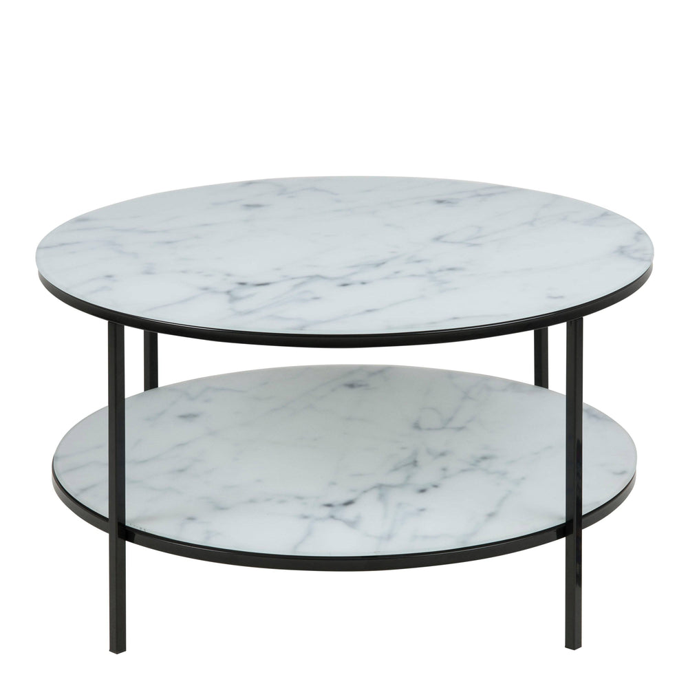 Alisma Round Coffee Table with Marble Effect Top & Black Legs - TidySpaces