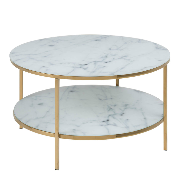 Alisma Round Coffee Table with Marble Effect Top & Gold Legs - TidySpaces