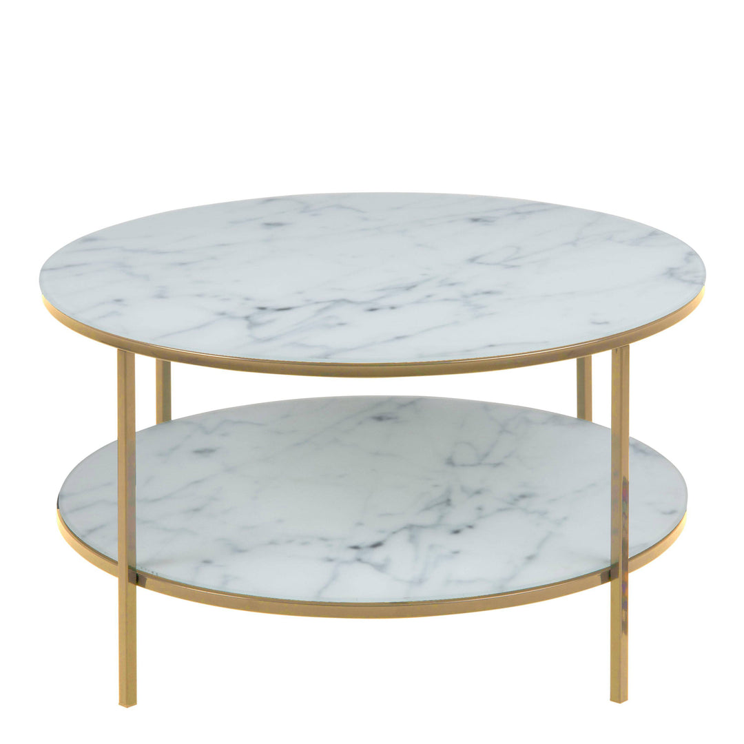 Alisma Round Coffee Table with Marble Effect Top & Gold Legs - TidySpaces