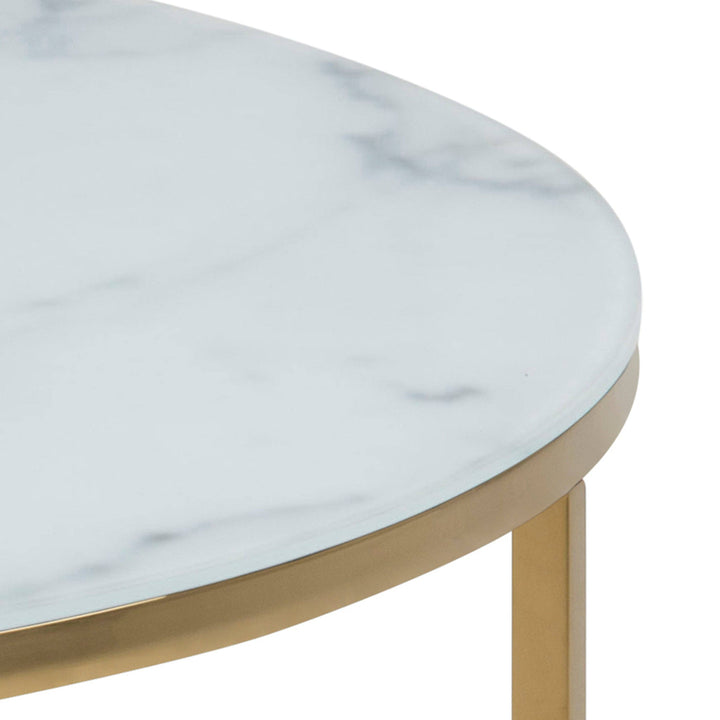 Alisma Round Coffee Table with Marble Effect Top & Gold Legs - TidySpaces