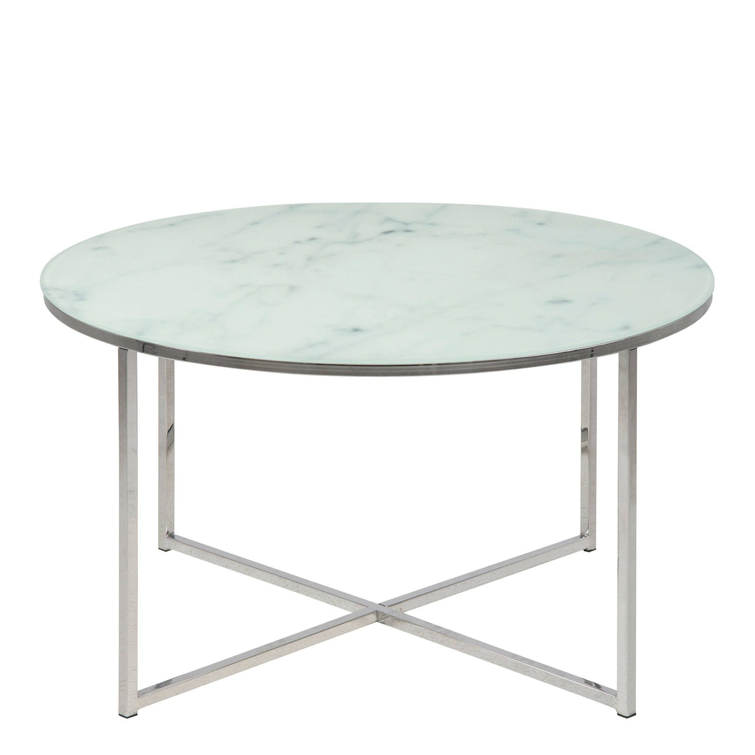 Alisma Round Coffee Table with White Marble Top & Silver Legs - TidySpaces