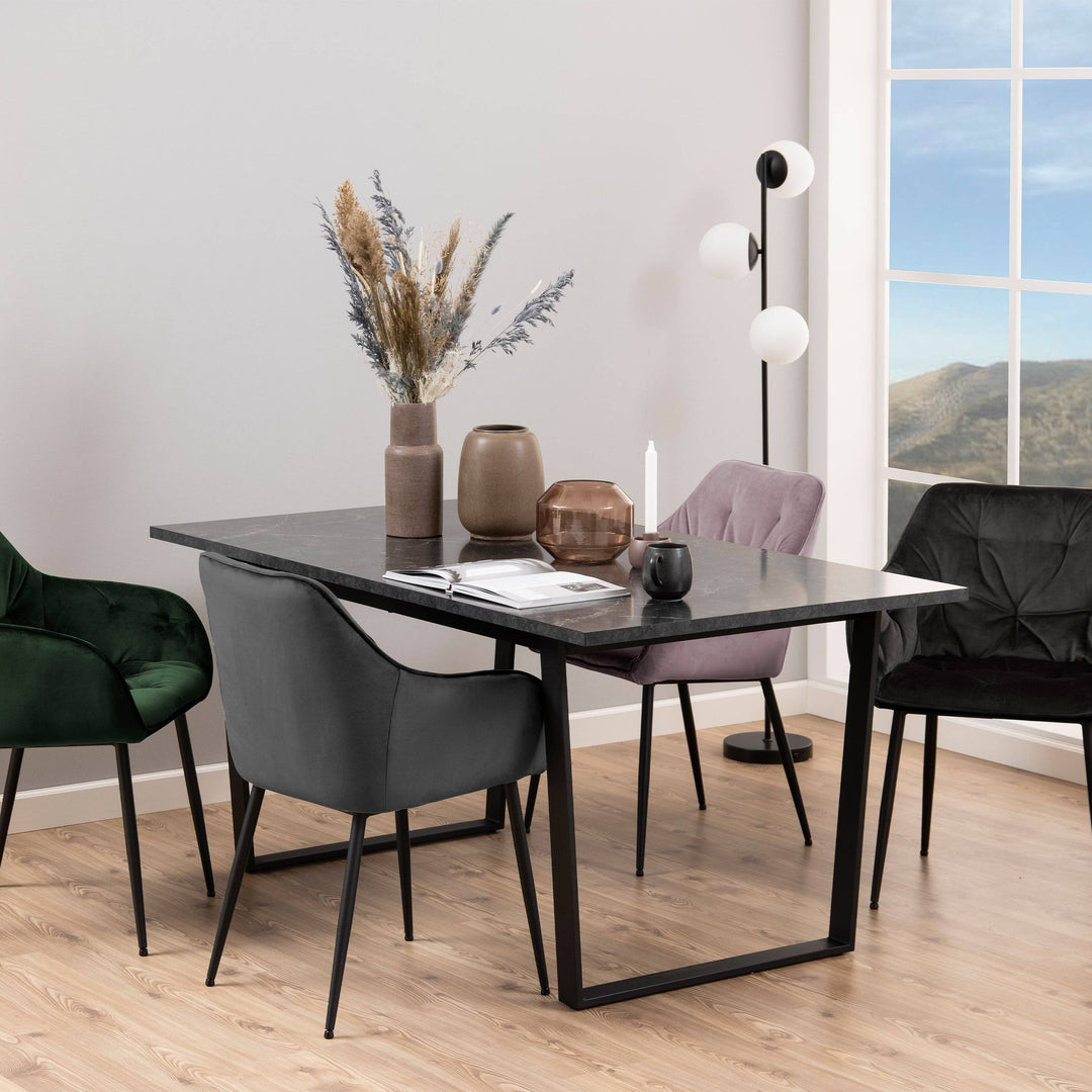 Amble Dining Table with Black Marble Effect Top & Black Legs - TidySpaces