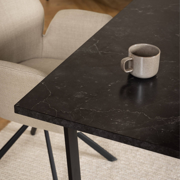 Amble Dining Table with Black Marble Effect Top & Black Legs - TidySpaces