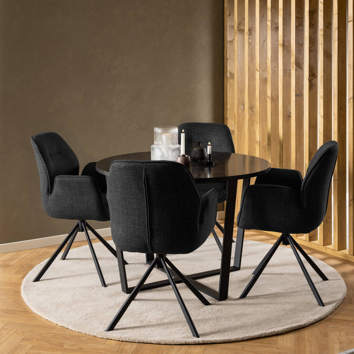 Amble Round Dining Table with Black Marble Effect Top - TidySpaces