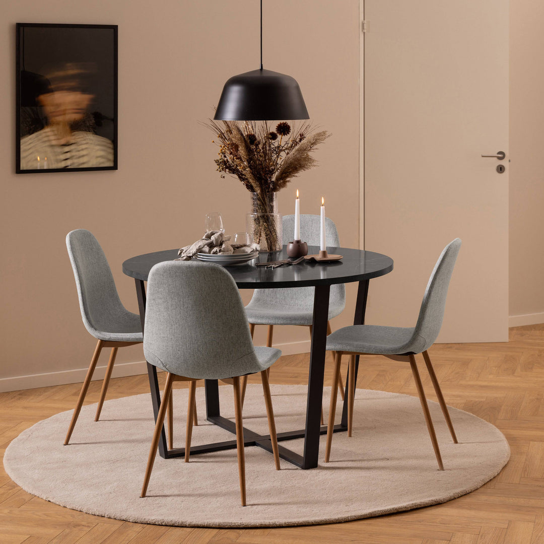 Amble Round Dining Table with Black Marble Effect Top - TidySpaces