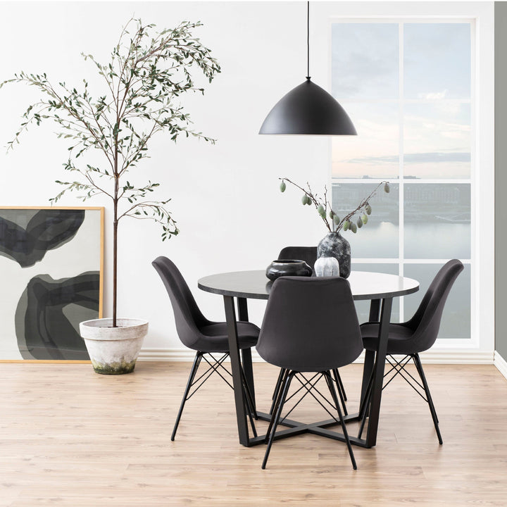 Amble Round Dining Table with Black Marble Effect Top - TidySpaces