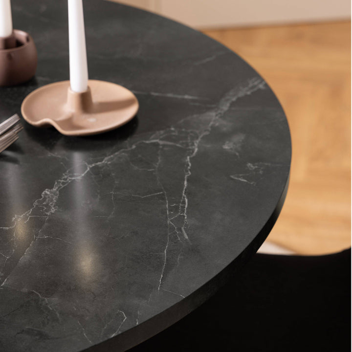 Amble Round Dining Table with Black Marble Effect Top - TidySpaces