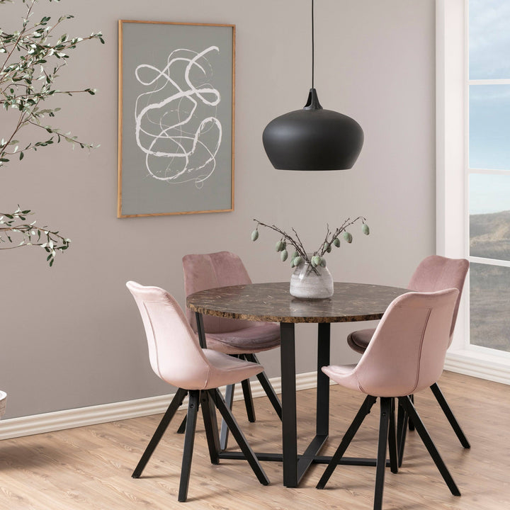 Amble Round Dining Table with Brown Marble Effect Top - TidySpaces