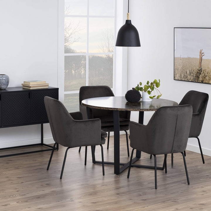 Amble Round Dining Table with Brown Marble Effect Top - TidySpaces