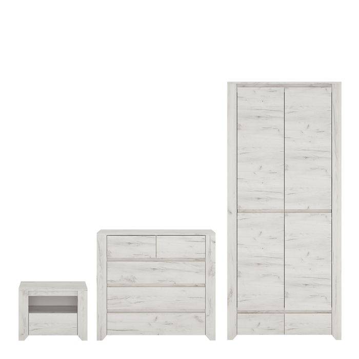 Angel 3 Piece Bundle, Bedside, Chest and 2 Door 2 Drawer Wardrobe - TidySpaces