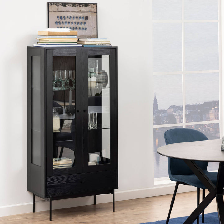 Angus 2 Door Display Cabinet in Black - TidySpaces