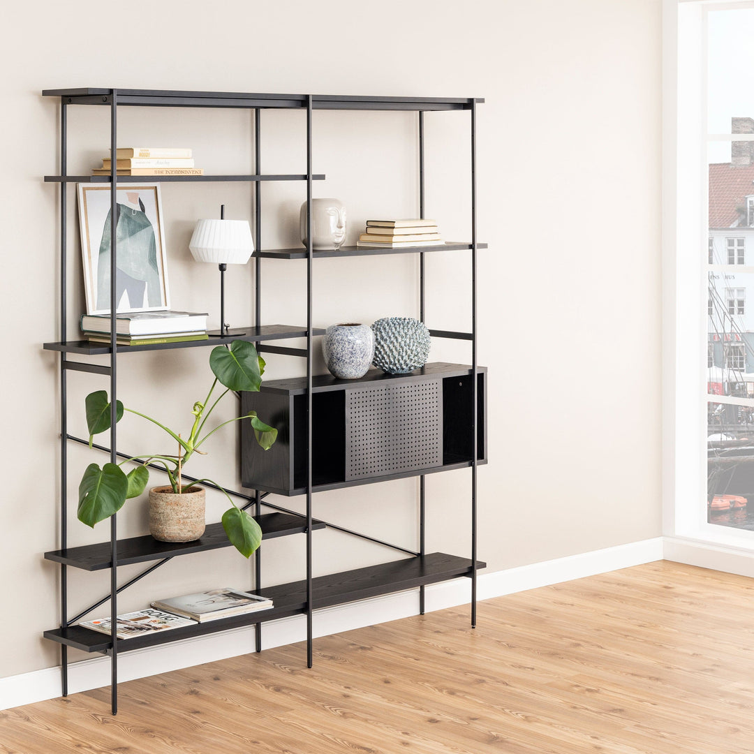 Angus Bookcase with 1 Sliding Door & 5 Shelves in Black - TidySpaces