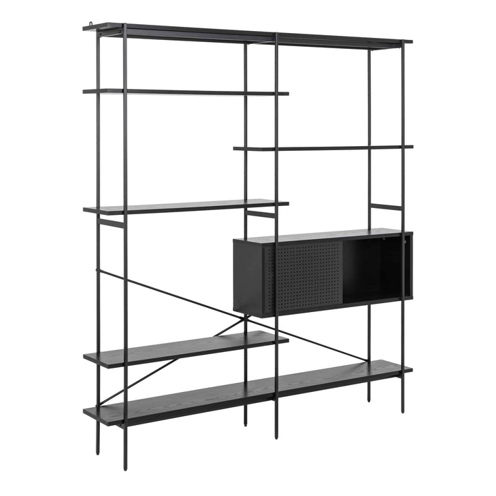 Angus Bookcase with 1 Sliding Door & 5 Shelves in Black - TidySpaces