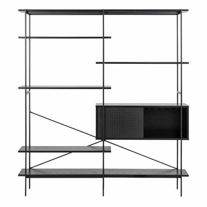 Angus Bookcase with 1 Sliding Door & 5 Shelves in Black - TidySpaces