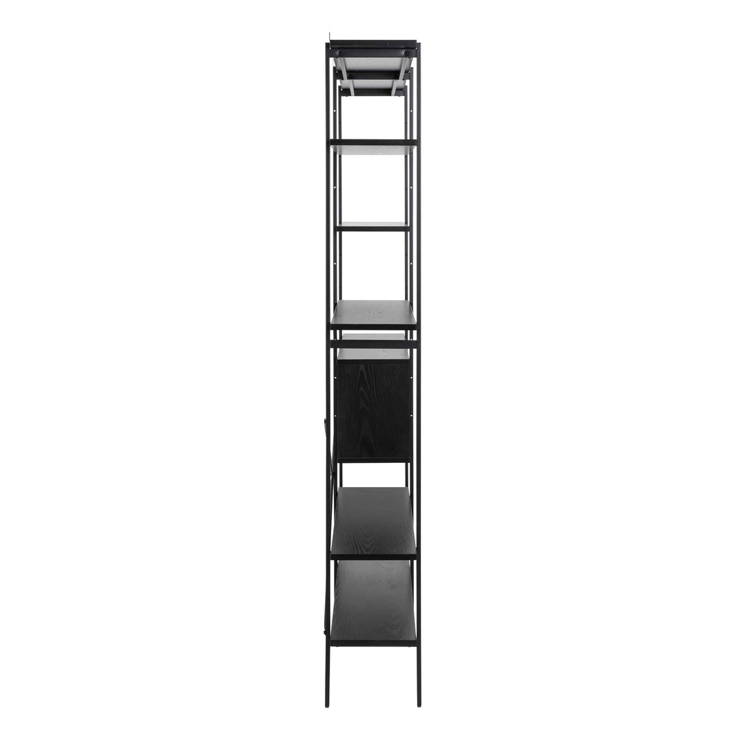 Angus Bookcase with 1 Sliding Door & 5 Shelves in Black - TidySpaces