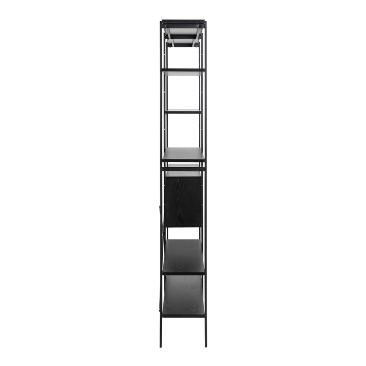 Angus Bookcase with 1 Sliding Door & 5 Shelves in Black - TidySpaces